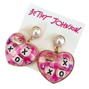🌀Betsey Johnson Gingham Heart XOX Earrings